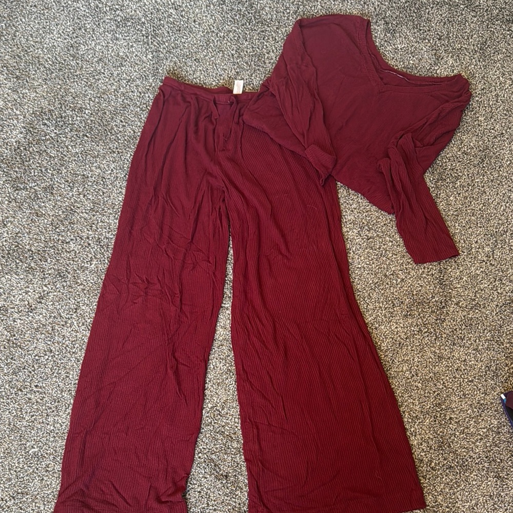 Women's Burgundy Pants & Top Set